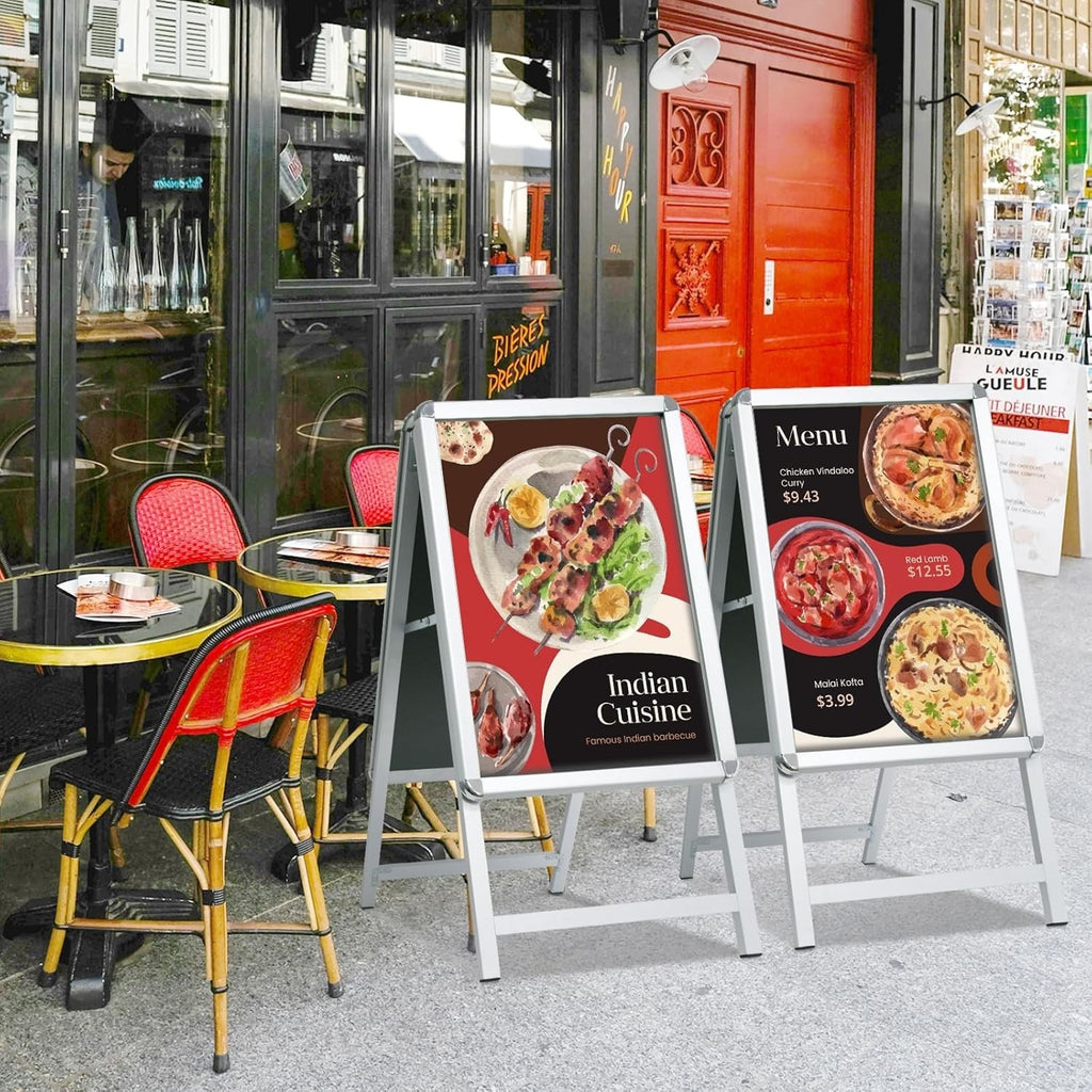 A2 Pavement Sign Frame Double Sided A-Board Poster Stand Silver Shop Display
