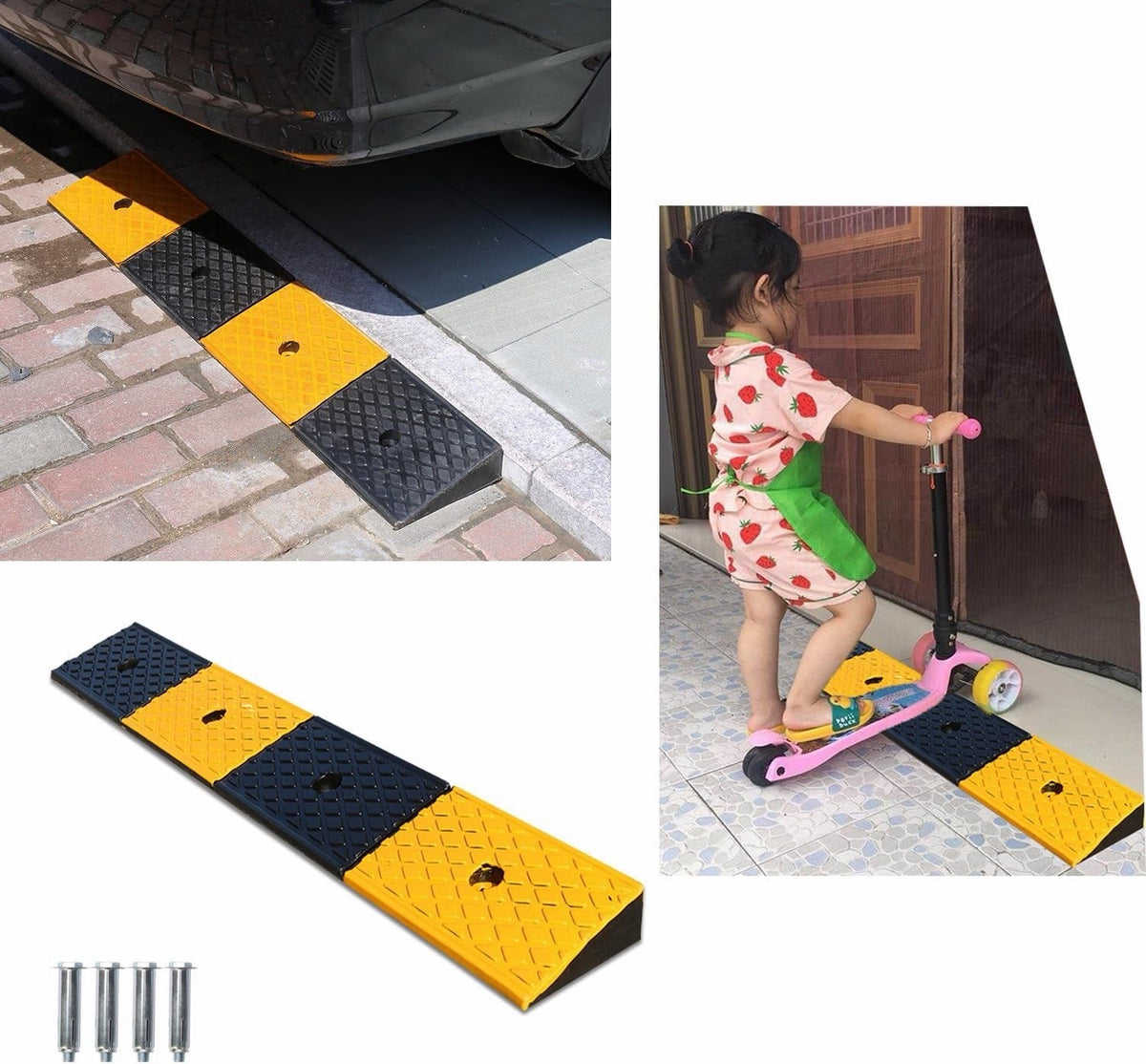 Kerb Ramp Rubber Threshold Wheelchair 100x15x5cm 5cm Rise Non Slip Fixing Bolts