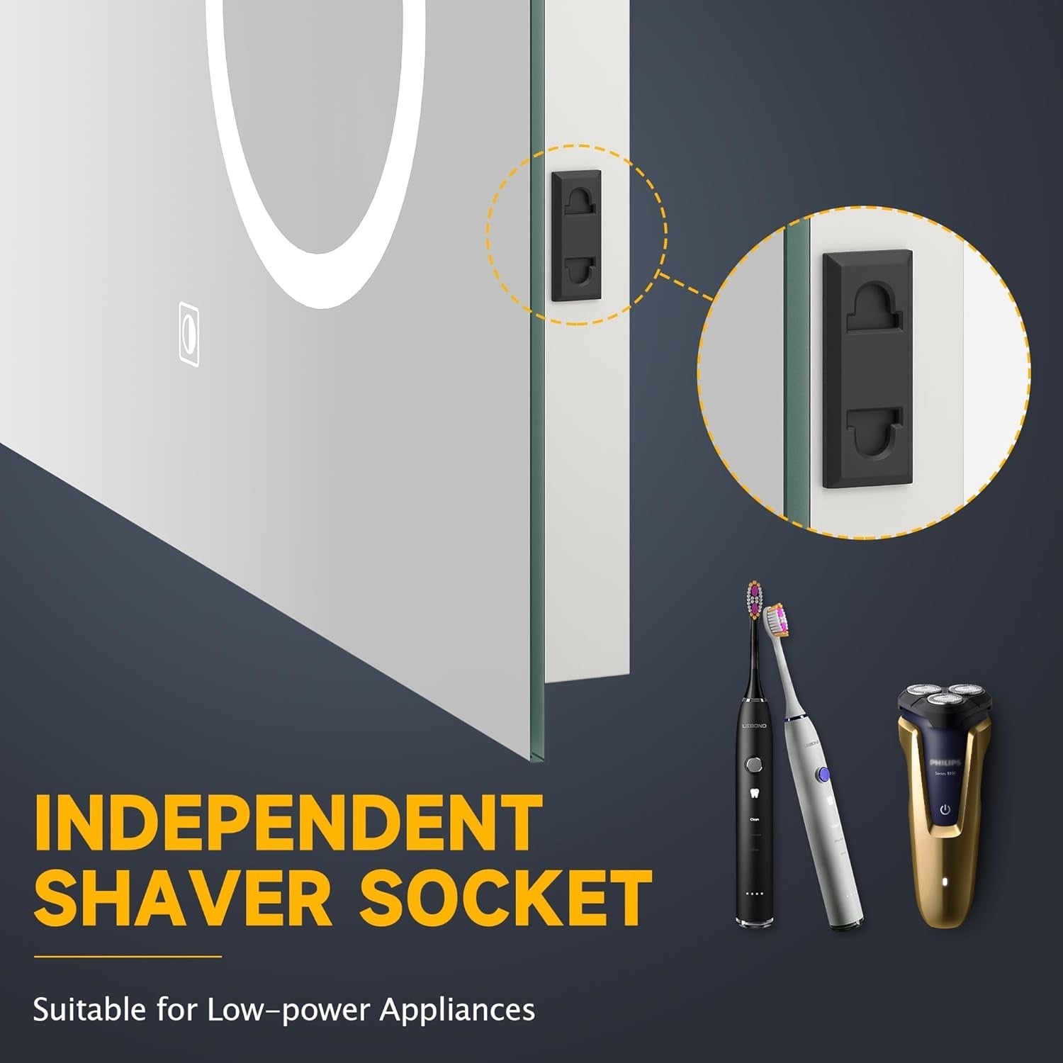 LED Bathroom Mirror 500x700mm Anti-Fog Touch Dimmable Shaver Socket Wall