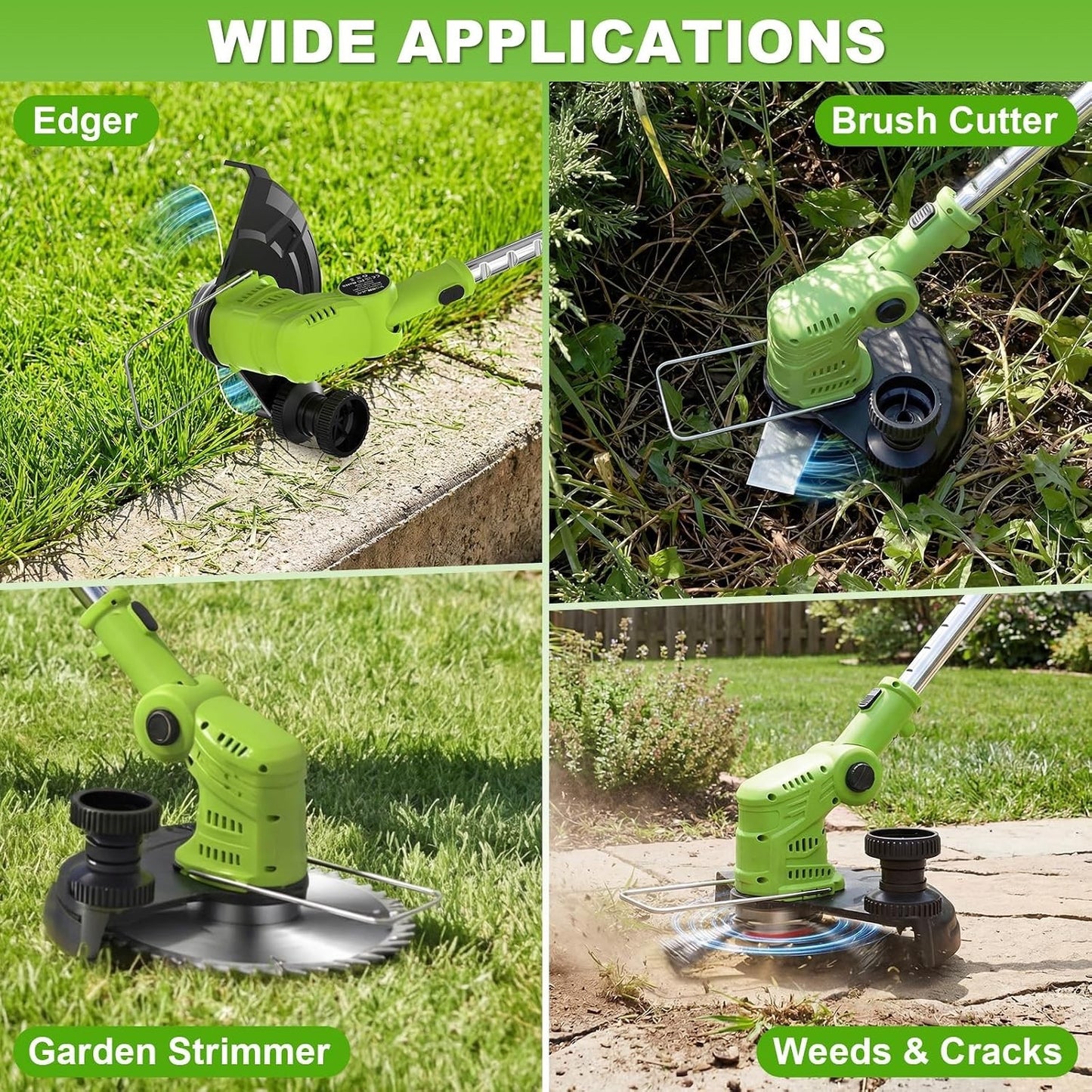 Cordless Grass Trimmer Strimmer Brush Cutter 21V 2 Batteries 4-in-1 Lawn Mower