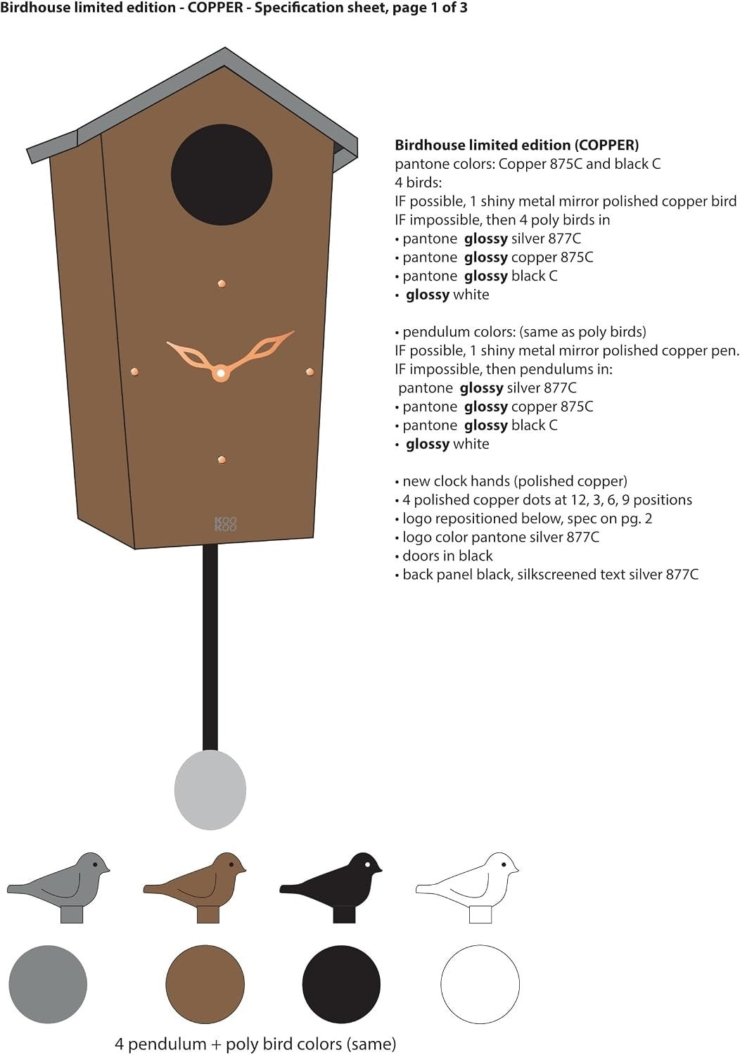 Birdhouse Cuckoo Clock Copper 12 Natural Bird Voices Pendulum Wall Shelf Decor
