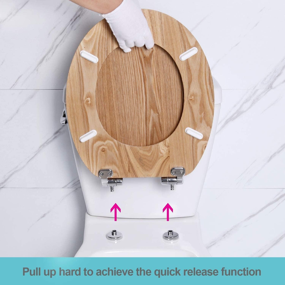 Toilet Seat Wooden Oak Soft Close Oval Quick Release Adjustable Hinges Bathroom
