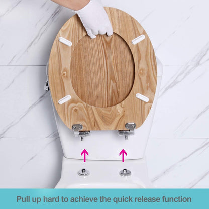 Toilet Seat Wooden Oak Soft Close Oval Quick Release Adjustable Hinges Bathroom