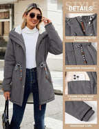 Womens Winter Parka Jacket Fleece Lined Hooded Thermal Coat Grey XXL