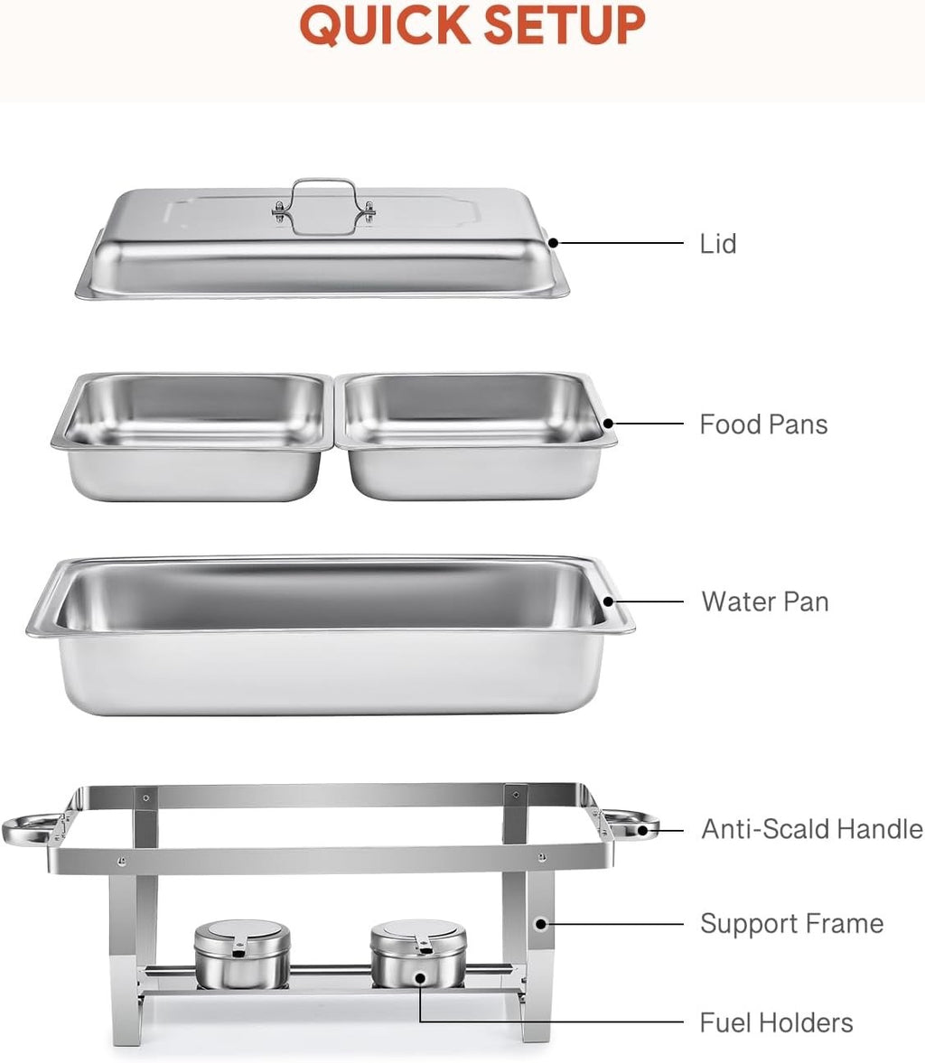 2x 9L Chafing Dish Stainless Steel Buffet Food Warmers Catering Set