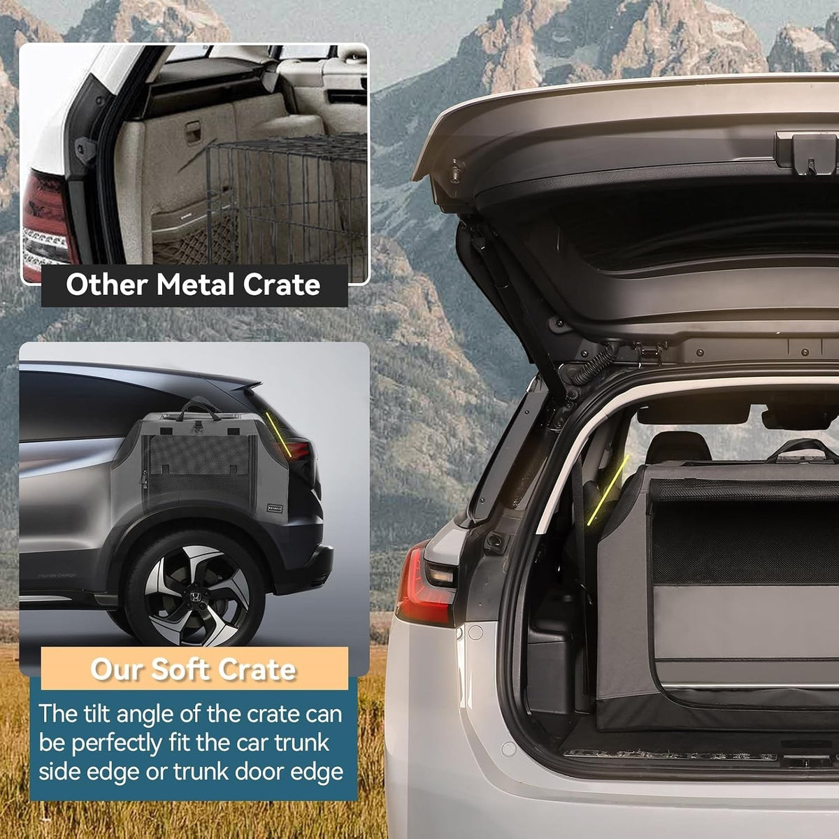 Petsfit Foldable Dog Travel Crate Large Grey 91x61x58cm Portable Car Carrier