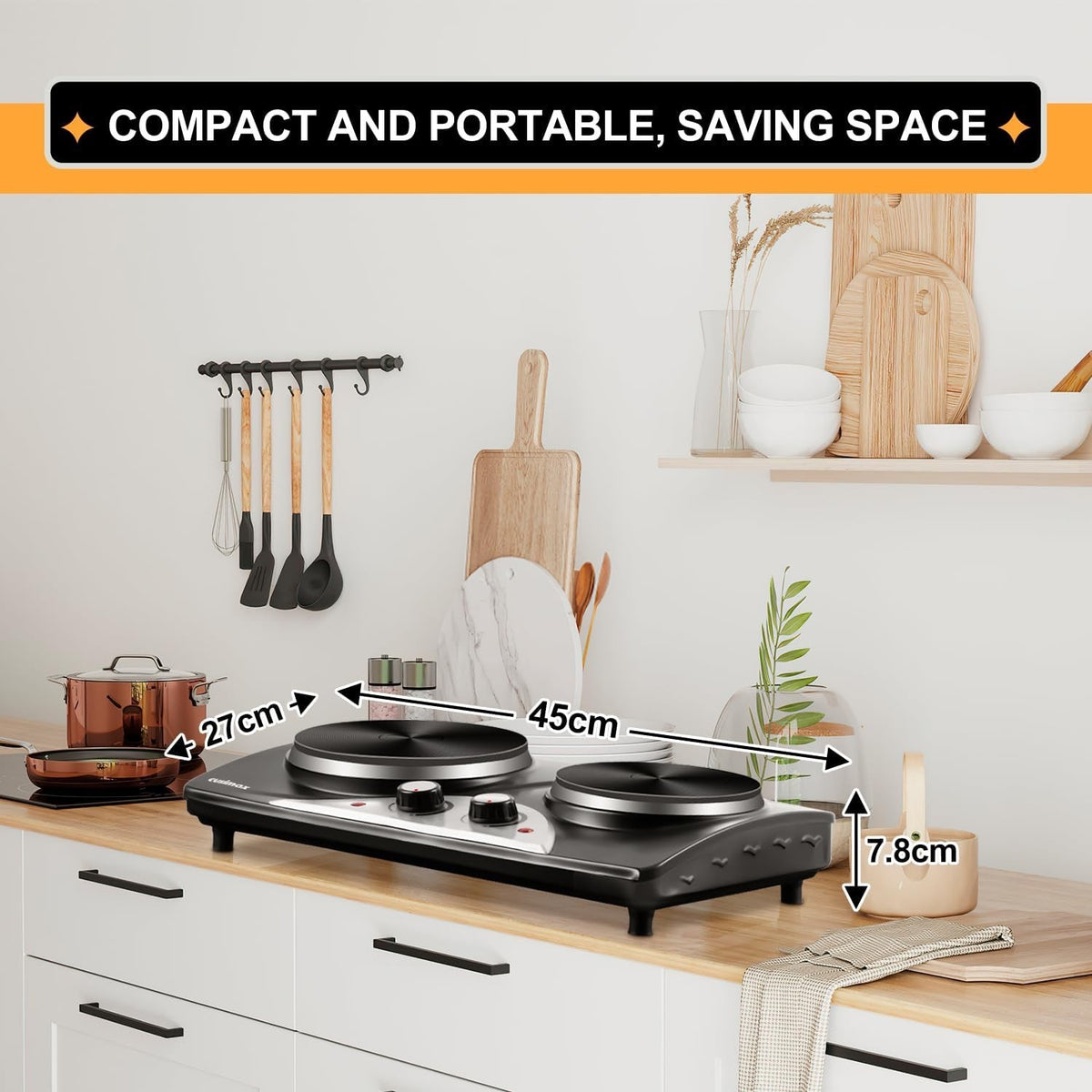 Electric Hot Plate Double Burner 2500W Portable Cast Iron Dual Temperature Black