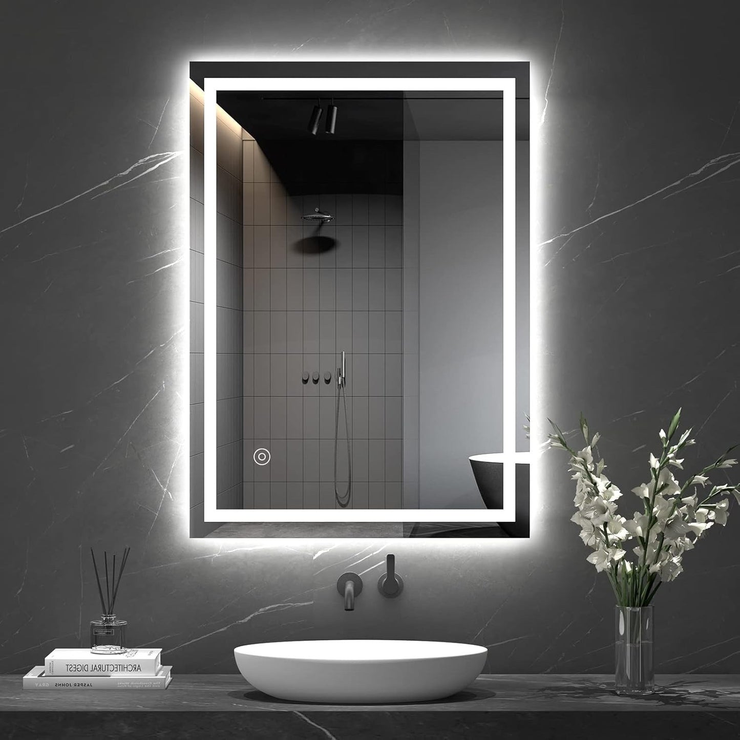 LED Bathroom Mirror 500x700mm Lighted Anti Fog Wall Mounted Vanity Touch
