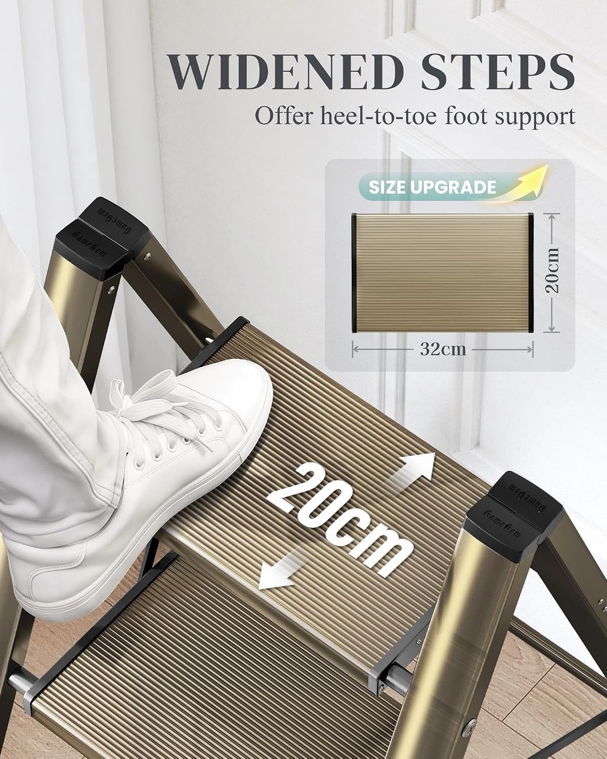 4 Step Ladder Folding Stool Aluminium Anti-Slip Wide Pedals 150kg Gold