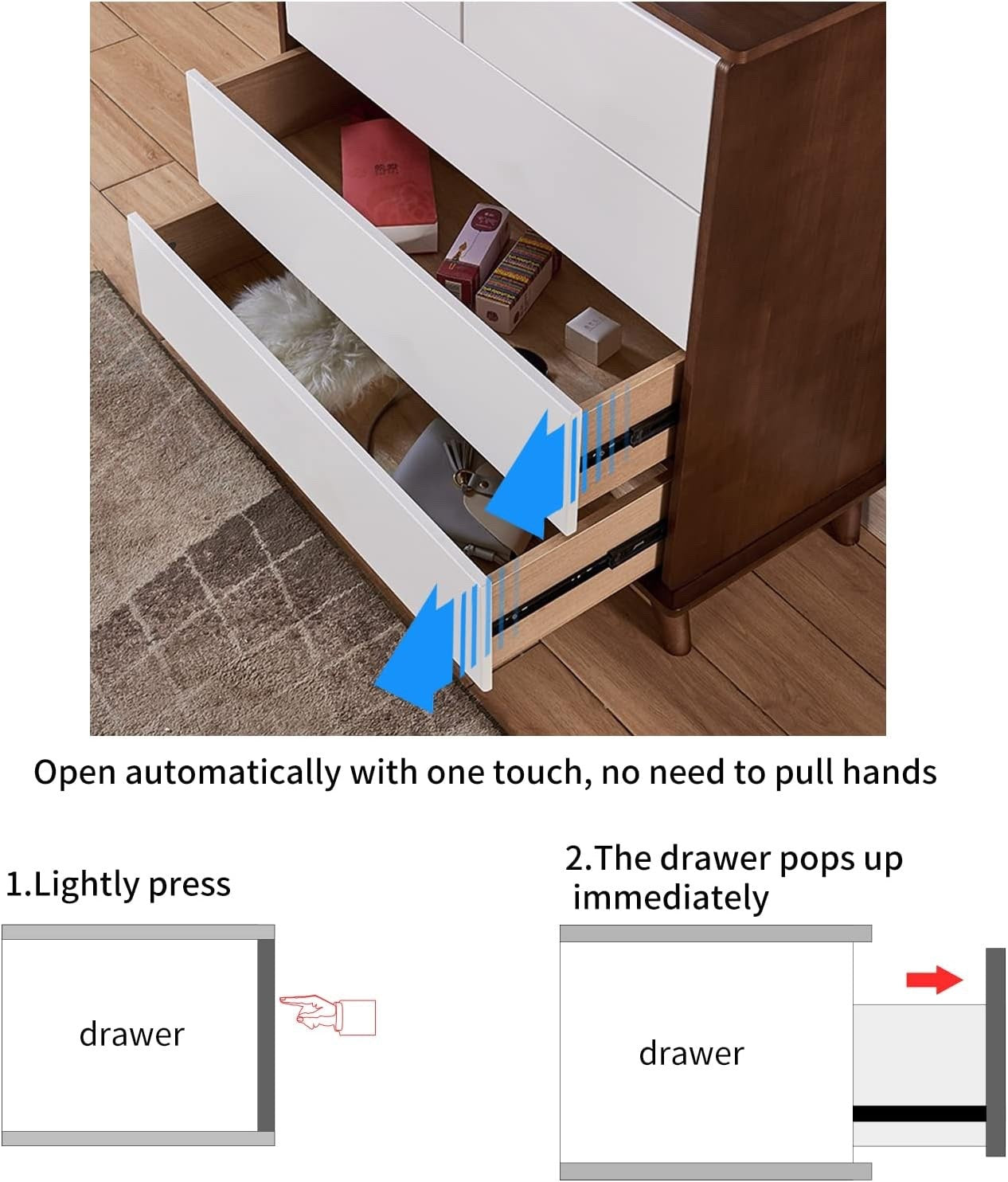SHUHANG Push to Open Drawer Runners 550mm Full Extension 45kg Ball Bearing Pair