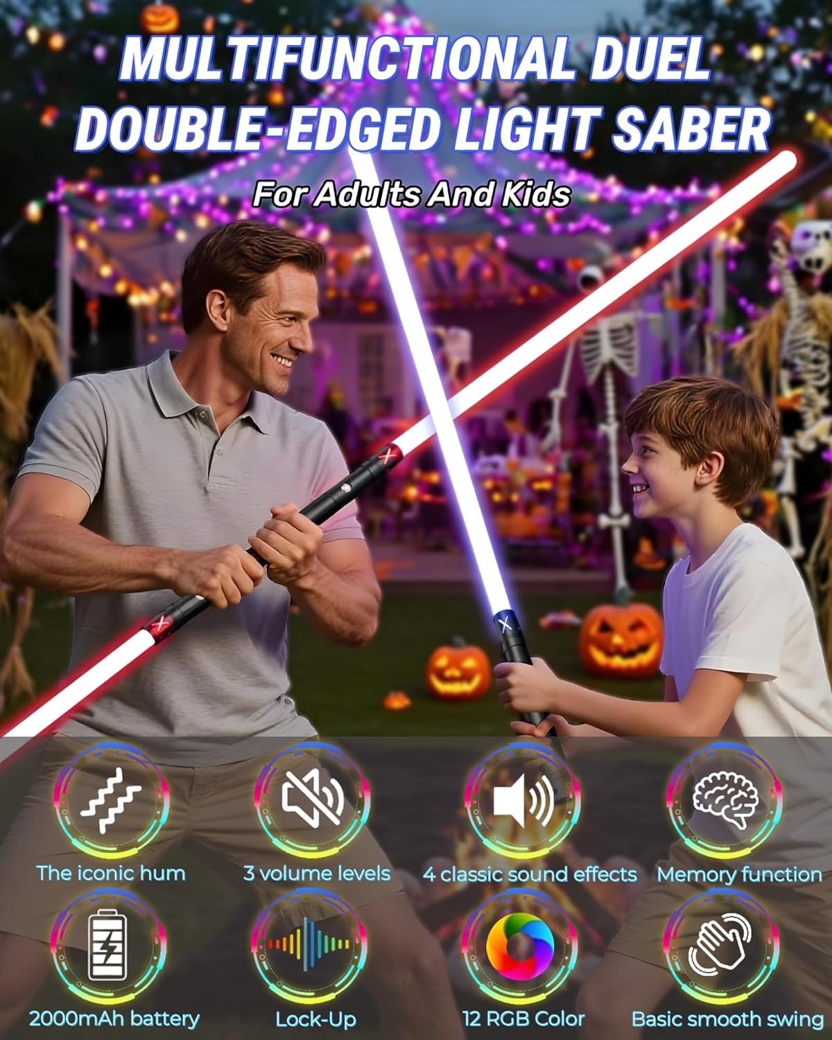Dueling Lightsaber 2 Pack RGB Metal Saber 41in 12 Colors Sound 2in1 Double