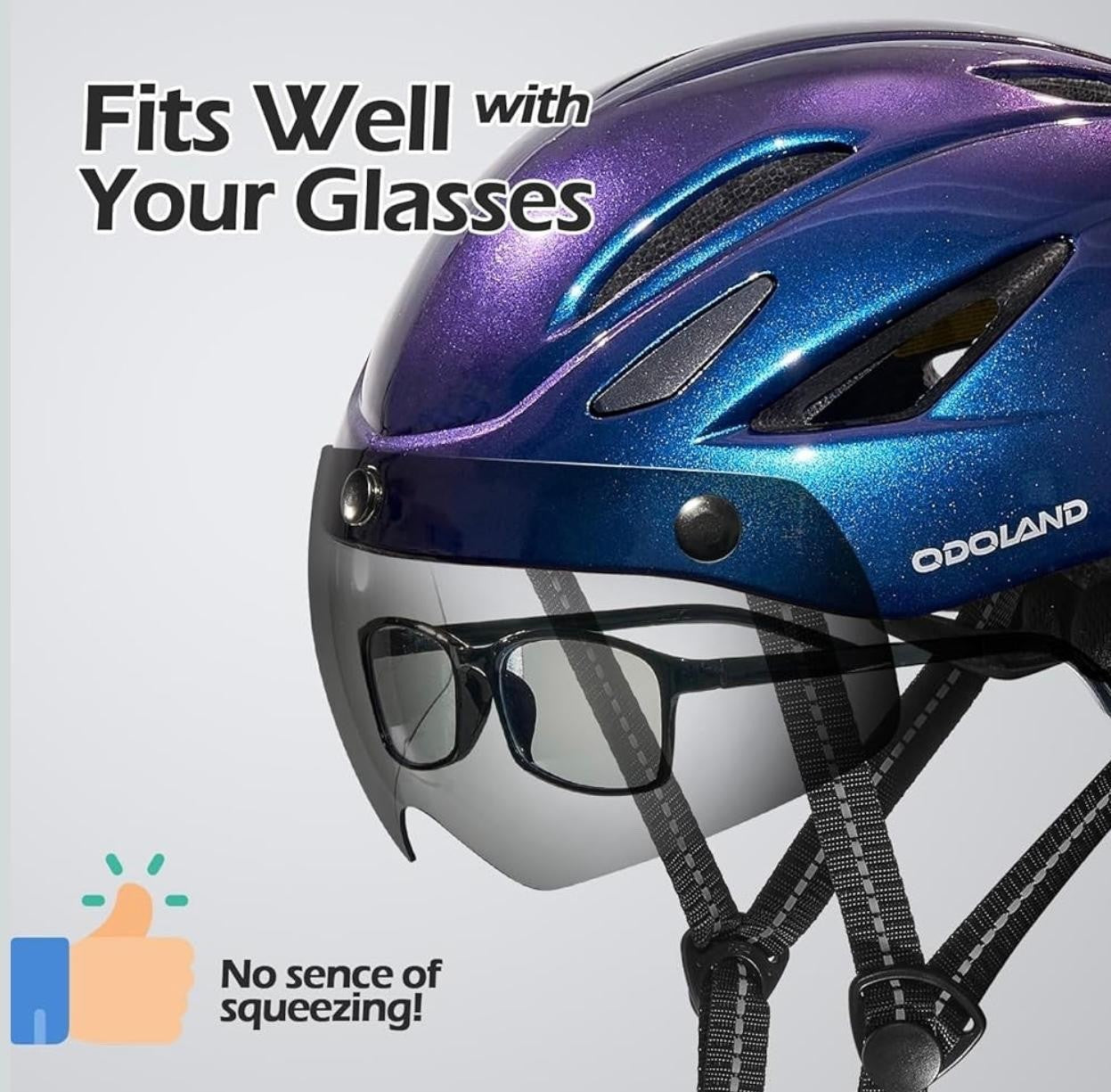 Odoland Adult Bike Helmet 57–61cm Magnetic Goggles Detachable Visor Cycling Blue