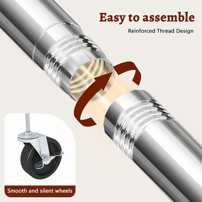 Clothes Rail Heavy Duty Double Rod Extendable Rack Storage Shelves Silver 190cm
