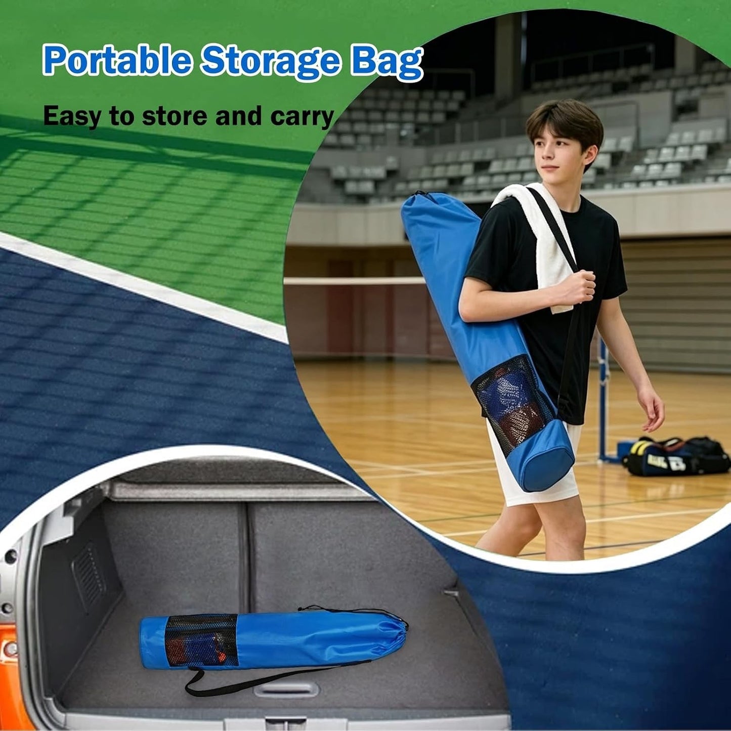 Badminton Net Portable Stand 4.1M Adjustable Height Tennis Volleyball Set Game
