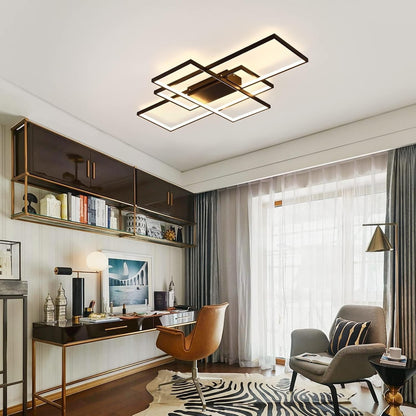 LED Ceiling Light Chandelier 70W 110cm Black Dimmable 3 Square Remote Control
