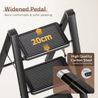 3 Step Folding Ladder Stool Adult Heavy Duty Widened Pedal Non-Slip Black