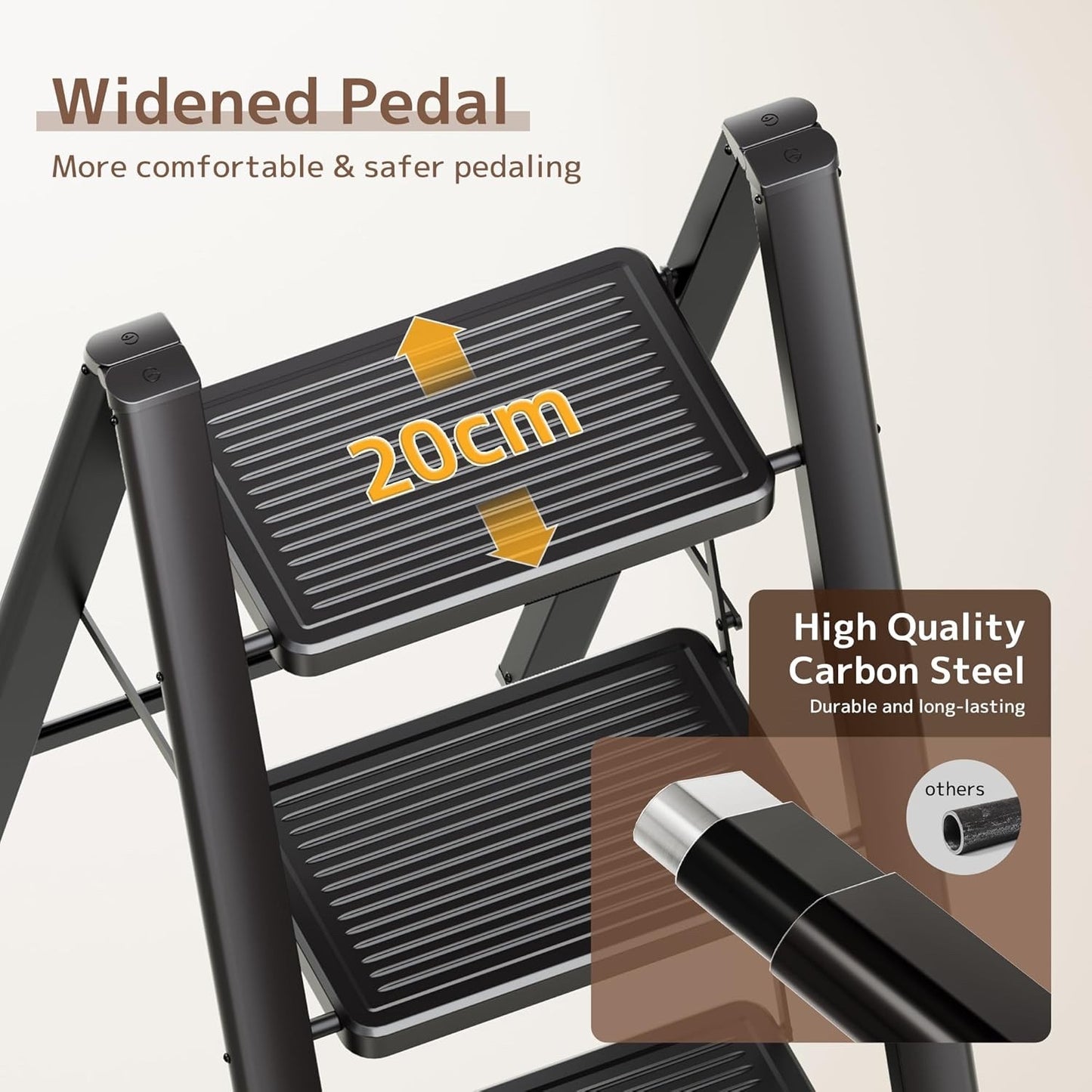 3 Step Folding Ladder Stool Adult Heavy Duty Widened Pedal Non-Slip Black