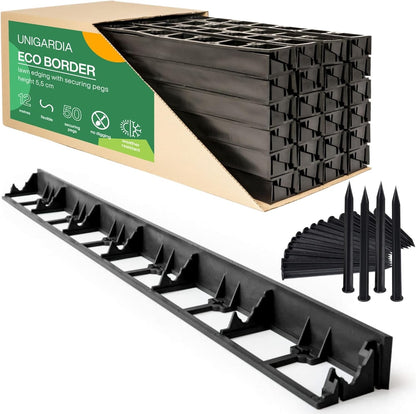 Garden Lawn Edging Border Flexible Plastic Edge 12m 55mm Black 50 Pegs Kit