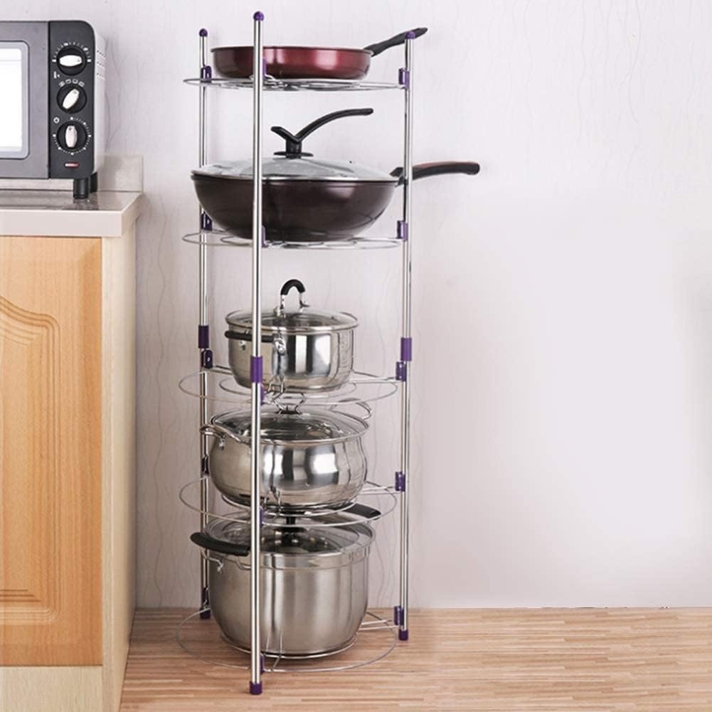 5 Tier Round Pot Pan Rack Stainless Steel Kitchen Storage Stand 101x35cm