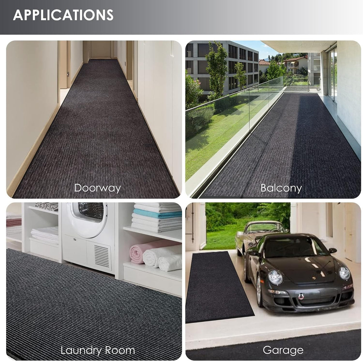 Hallway Runner Carpet Rug 300x90cm Grey Non Slip Rubber Backed Washable Floor