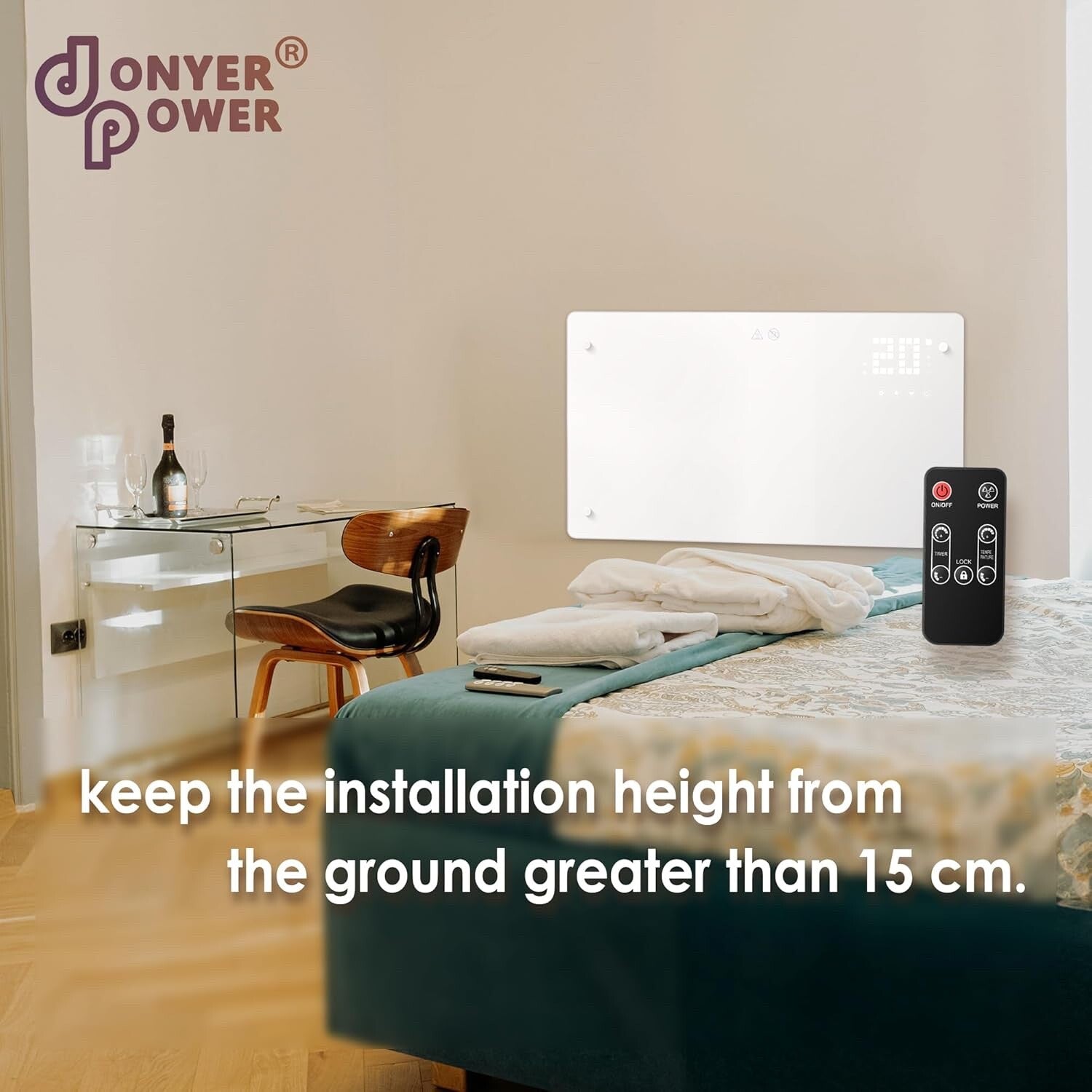 DONYER POWER 1500W Convector Heater Glass Front Ultra Thin