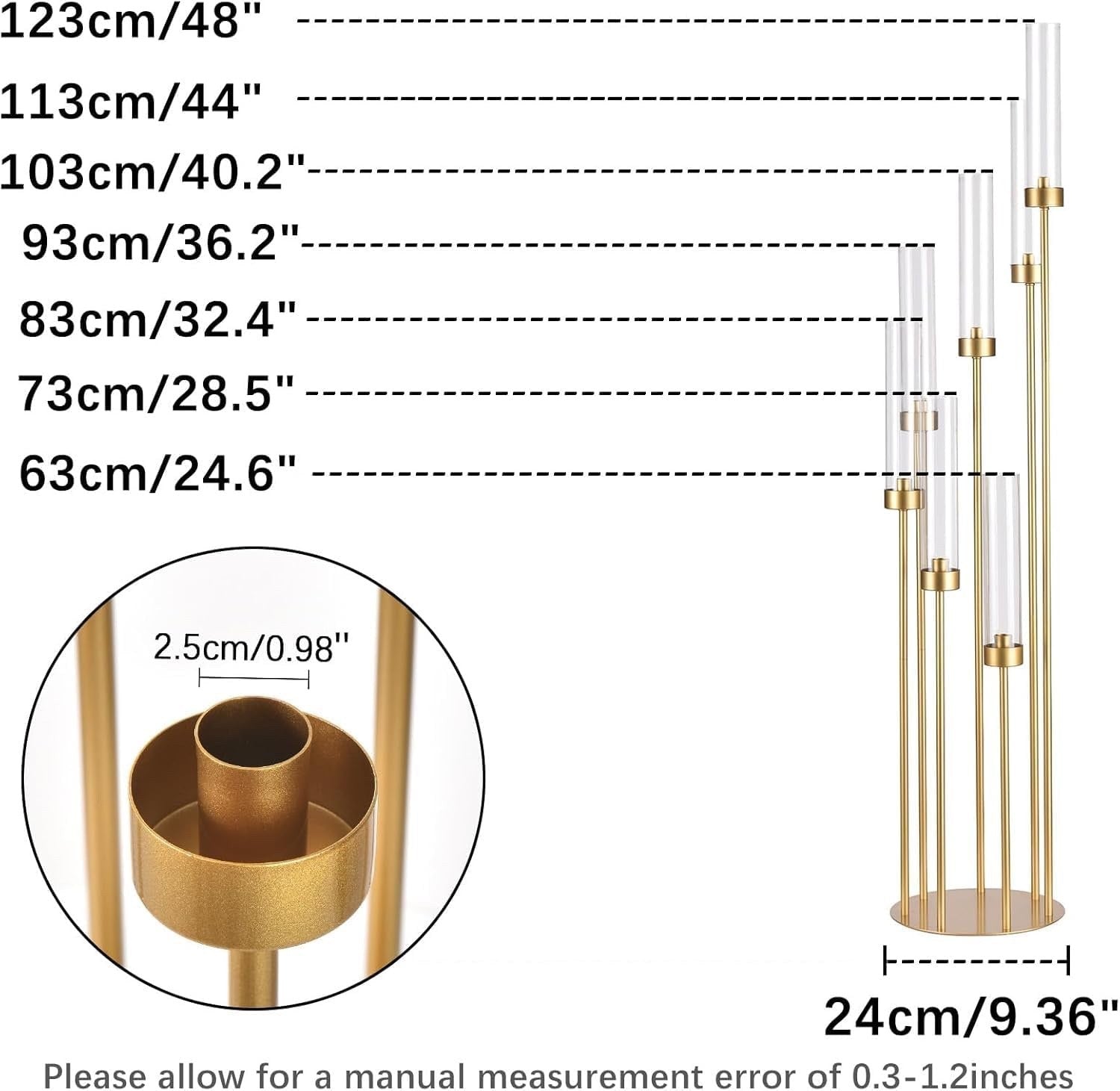MYOYAY 4 Sets Gold 7-Arm Floor Candelabra Metal Candle Holders with Lampshades