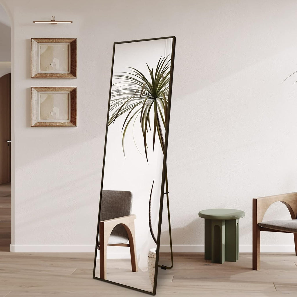 140x40cm Full Length Floor Mirror Black Aluminum Frame Freestanding Wall Decor