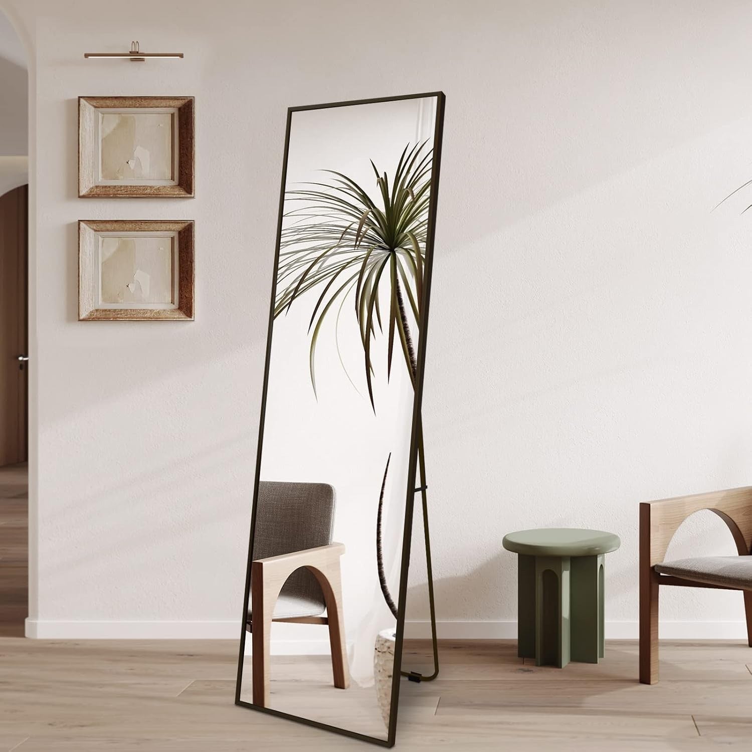 140x40cm Full Length Floor Mirror Black Aluminum Frame Freestanding Wall Decor
