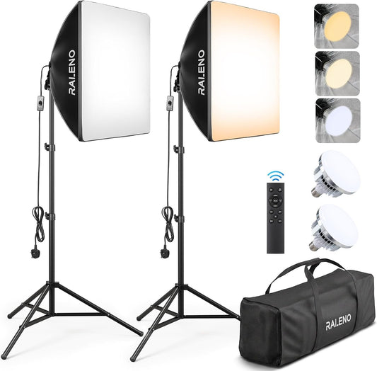 Softbox Photography Lighting Kit 2x50cm LED Studio Lights 50W Dimmable Remote
