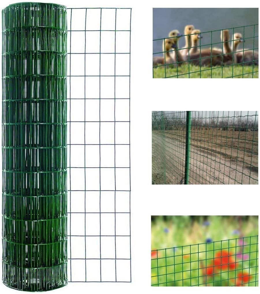 1M x 30M Green PVC Coated Wire Mesh Fence Roll 6x6cm Poultry Chicken Garden Net
