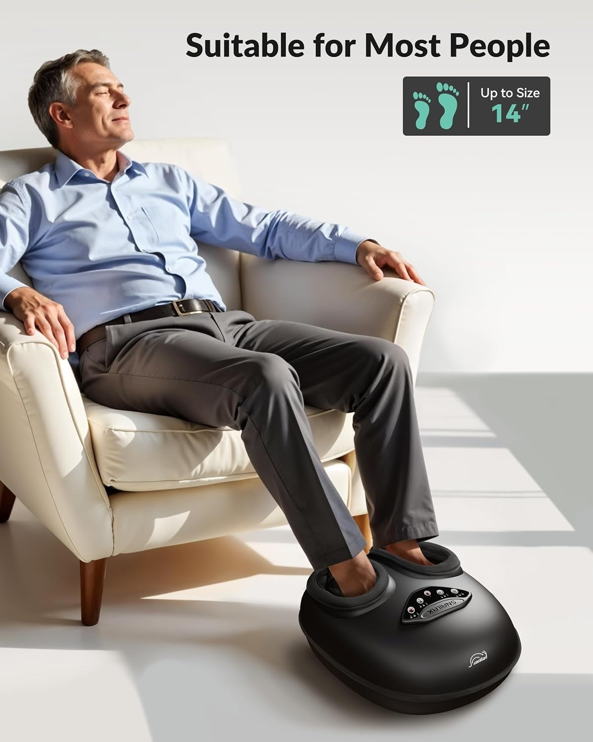 Shiatsu Foot Massager w Heat Deep Kneading Compression Vibration Fits Size 14