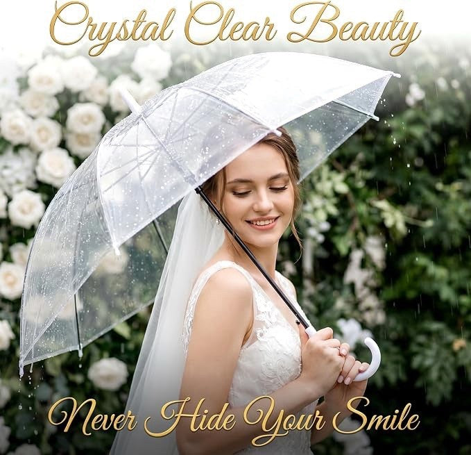 Wedding Umbrellas Clear Dome Transparent 16 Pack 95cm White Handle Bridal Party