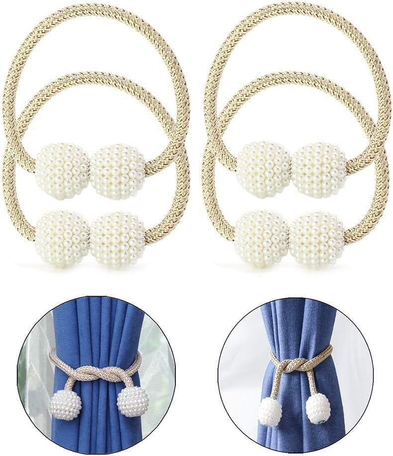 BuxiuGK 4 Pieces Magnetic Curtain Tieback18" Curtain Buckles Beige