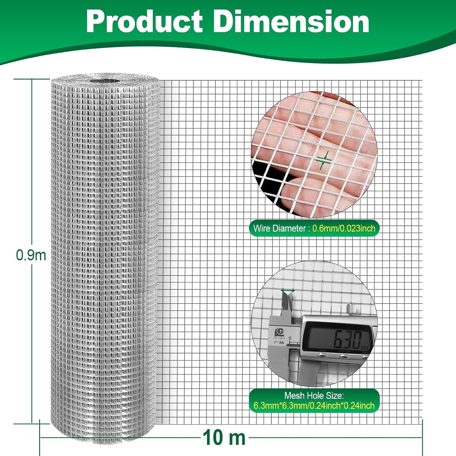 Chicken Wire Mesh Roll 10m 90cm 0.6mm Galvanized Welded Garden Fence Netting