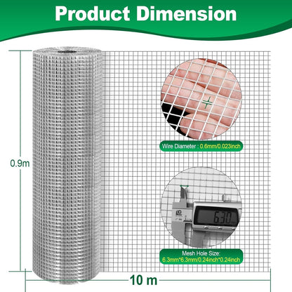 Chicken Wire Mesh Roll 10m 90cm 0.6mm Galvanized Welded Garden Fence Netting