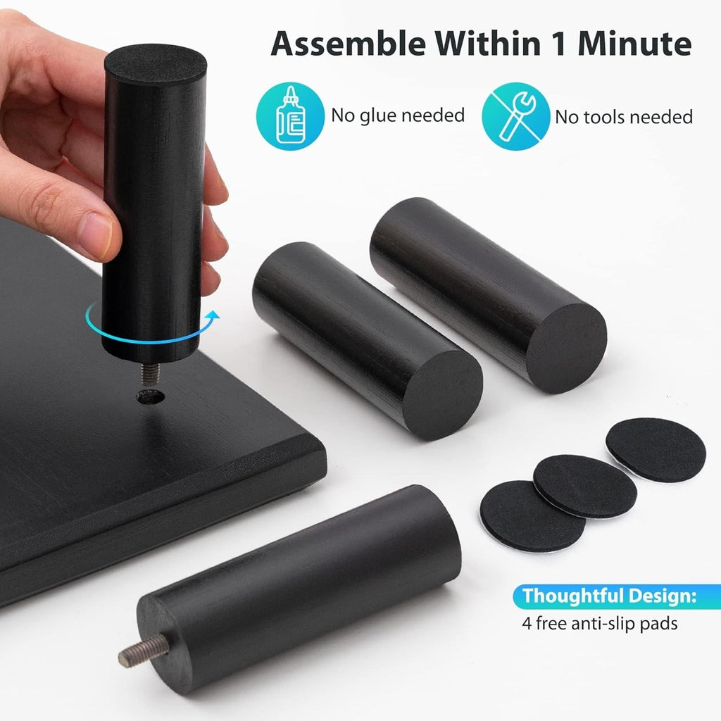 Bamboo Dual Monitor Stand Riser Adjustable Height Desk Shelf PC TV