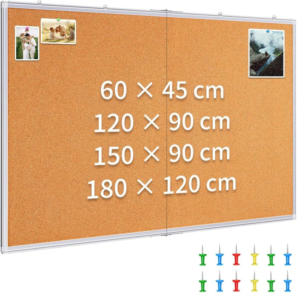 Large Cork Notice Board 180x120cm Aluminium Frame Wall Pin Board w Push Pins
