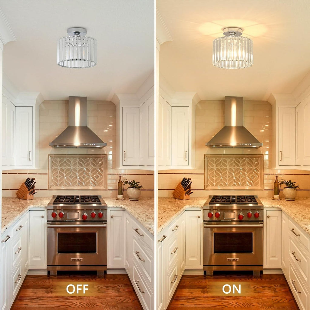 Crystal Ceiling Light Flush Mount Chrome Chandelier Glass Shade