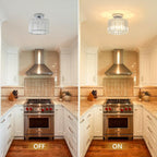 Crystal Ceiling Light Flush Mount Chrome Chandelier Glass Shade