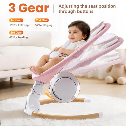 Electric Baby Swing Bouncer Newborn Pink Bluetooth 5 Speed Remote 0-6 Months