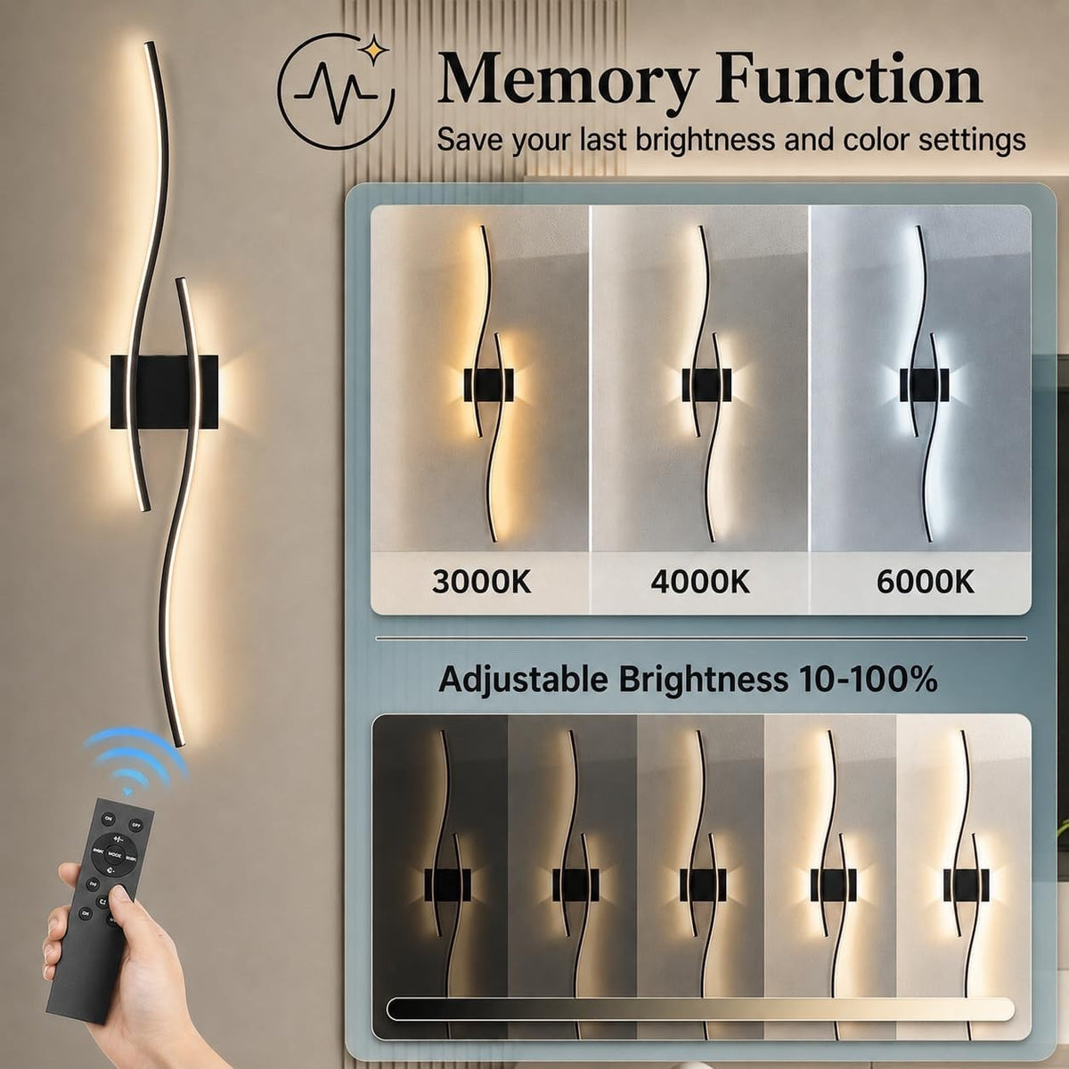 Rechargeable Wall Lights Sconces Wireless 100cm Black 2 Pack Remote Dimmable