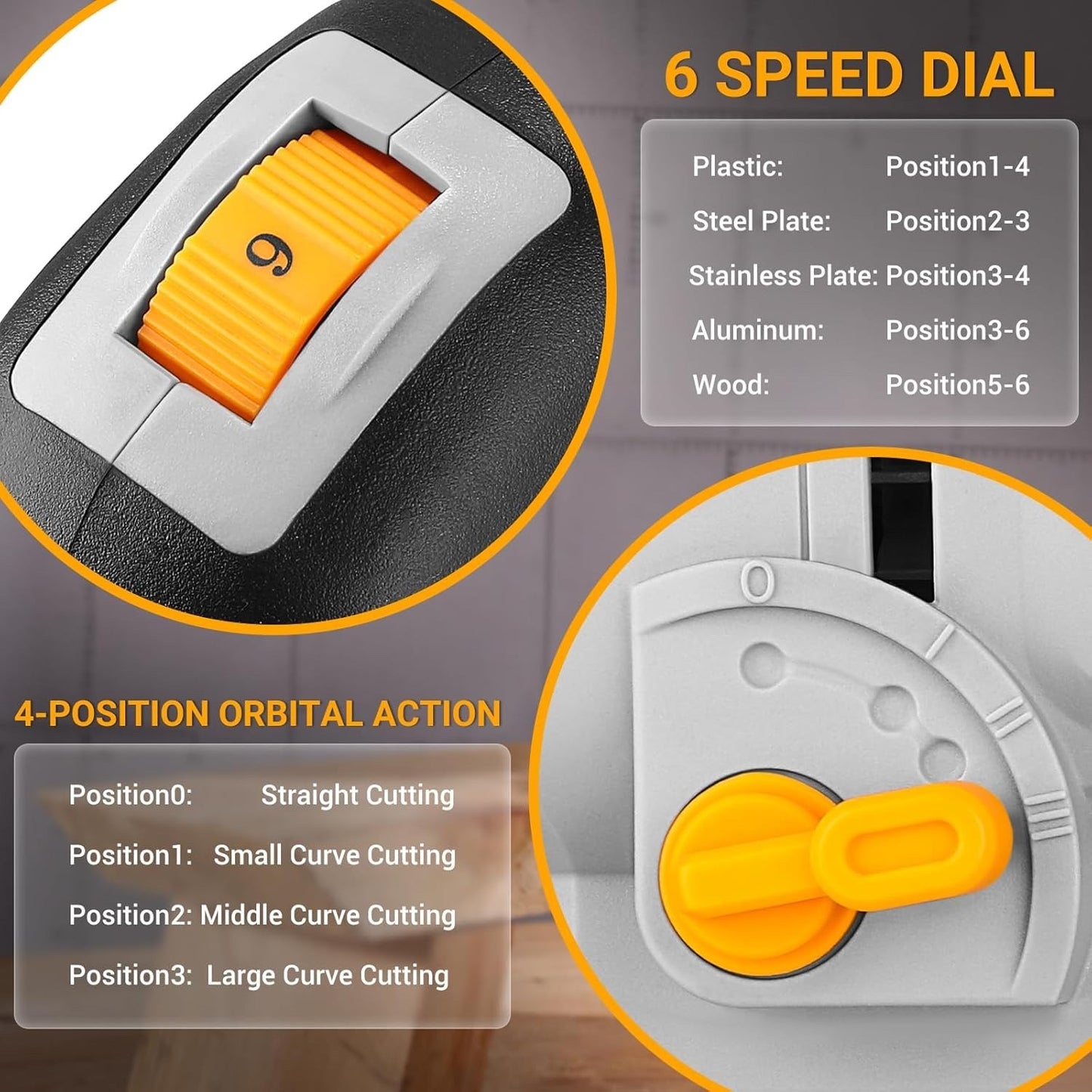 550W Electric Jigsaw 6 Speed 800-3000SPM LED 45° Bevel 8 Blades Wood Metal