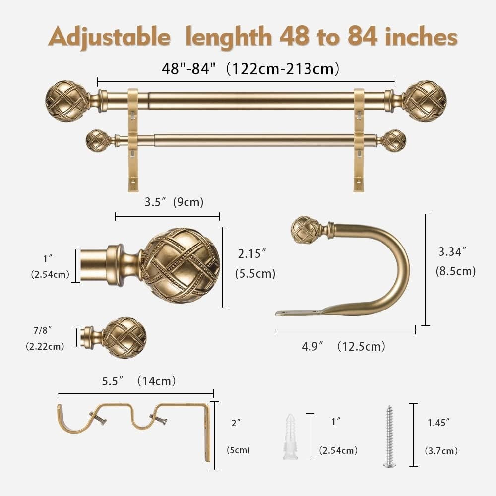 1 Inch Diameter Double Curtain Rod Set Double Curtain gold