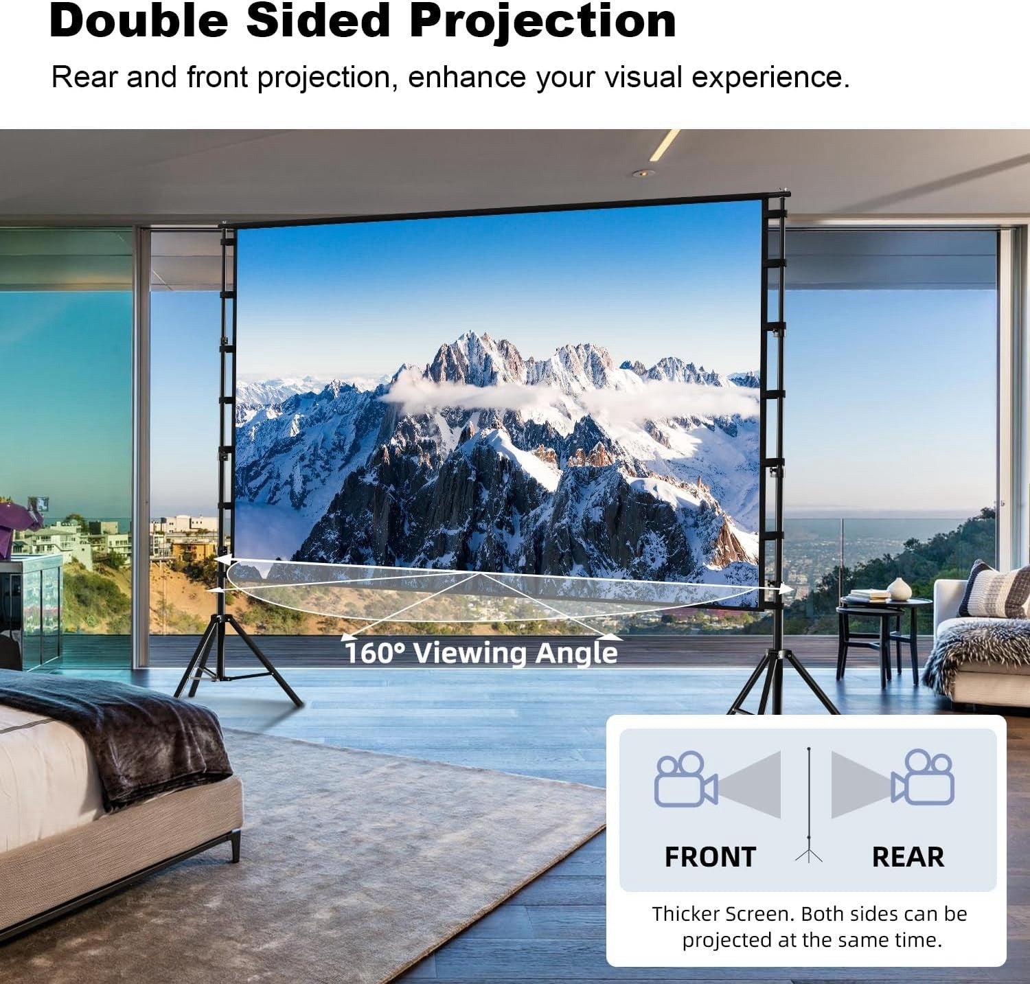 150 Inch Projector Screen Stand 16:9 4K HD Portable Foldable Outdoor Cinema
