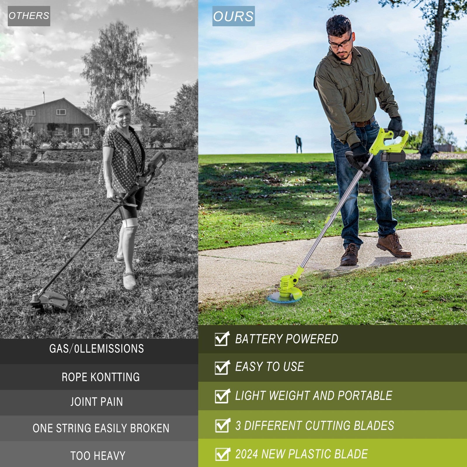 21V Cordless Grass Strimmer Metal Blade Lawn Edger 15cm Cutting Width