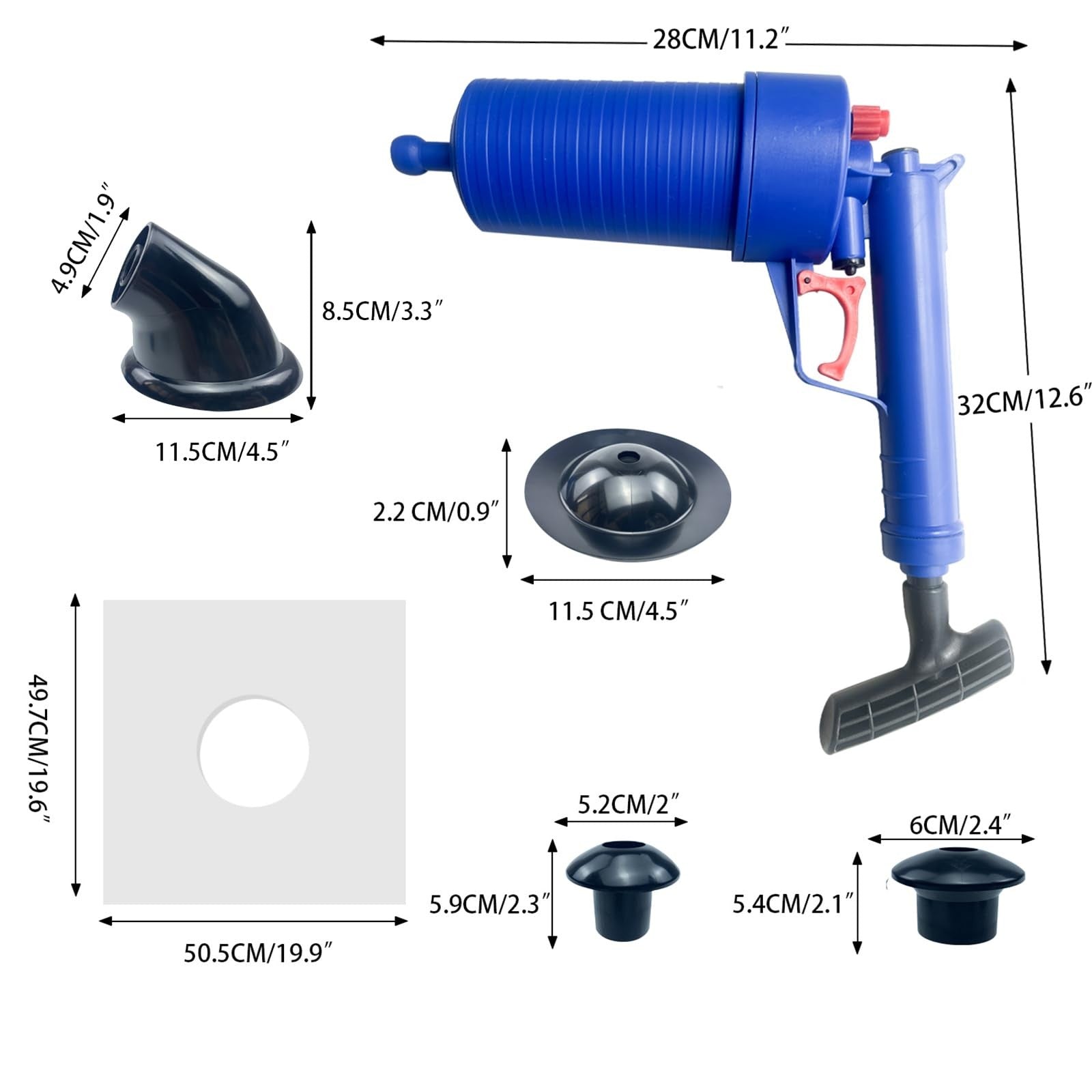 XMPEKO High Pressure Air Pump Drain Unblocker with 4 Suckers Heavy Duty Toilet