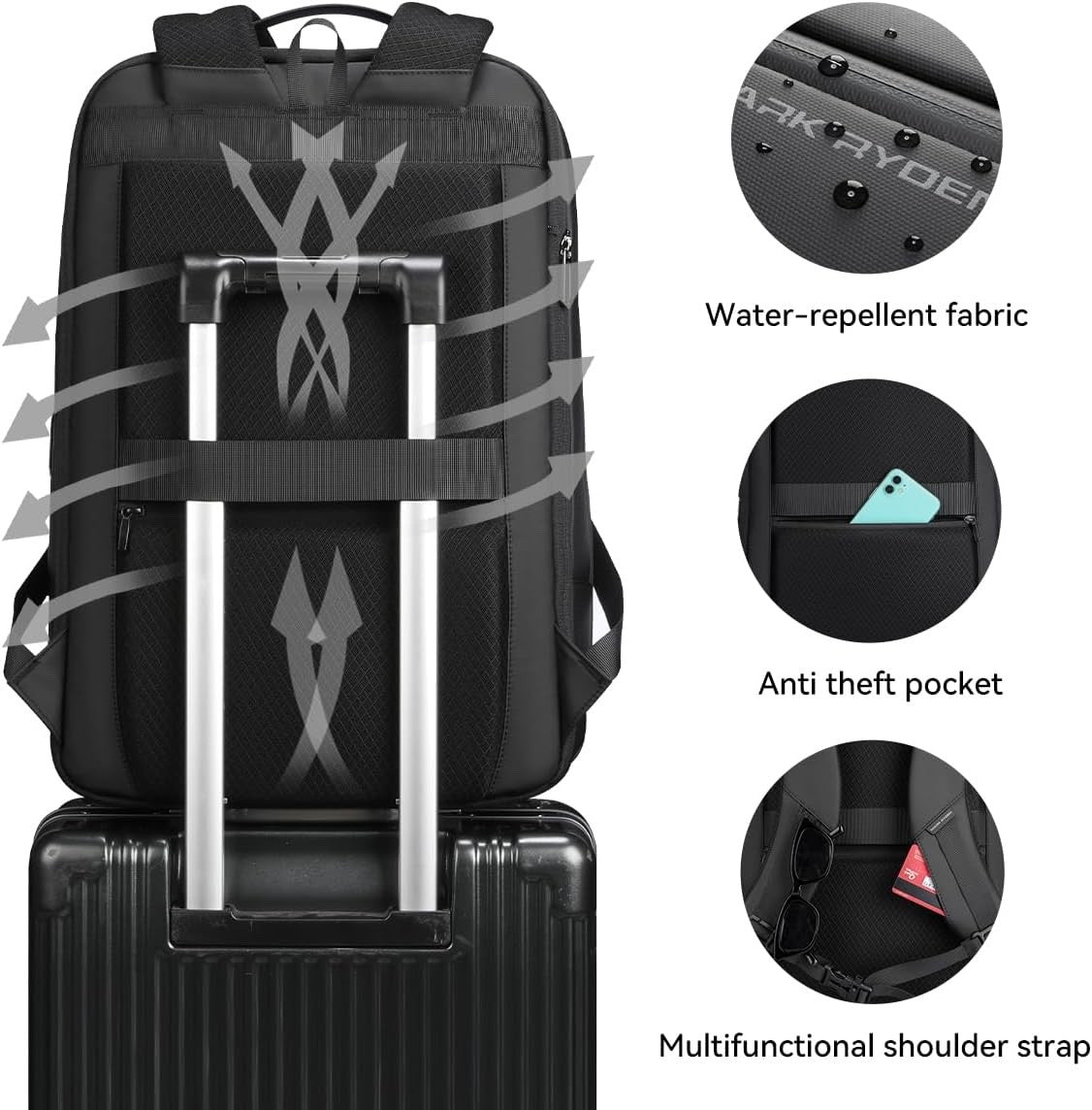 Laptop Backpack Travel Rucksack 15.6" Expandable 25L-35L USB-C Water Resistant