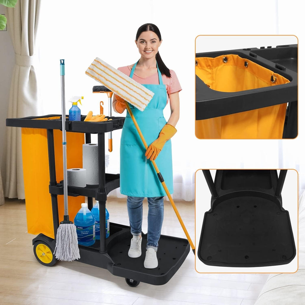 Large Janitorial Cleaning Cart Trolley Housekeeping Utility w/ Swivel Wheels