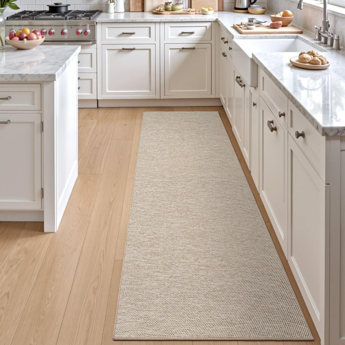 Hallway Runner Rug Carpet 80x300cm Non Slip Rubber Backed Absorbent Khaki Low Pi