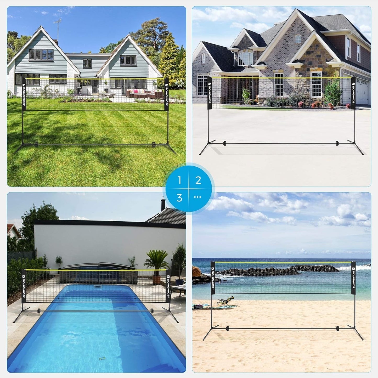 Badminton Volleyball Net Portable Adjustable Height Garden Beach Tennis Set